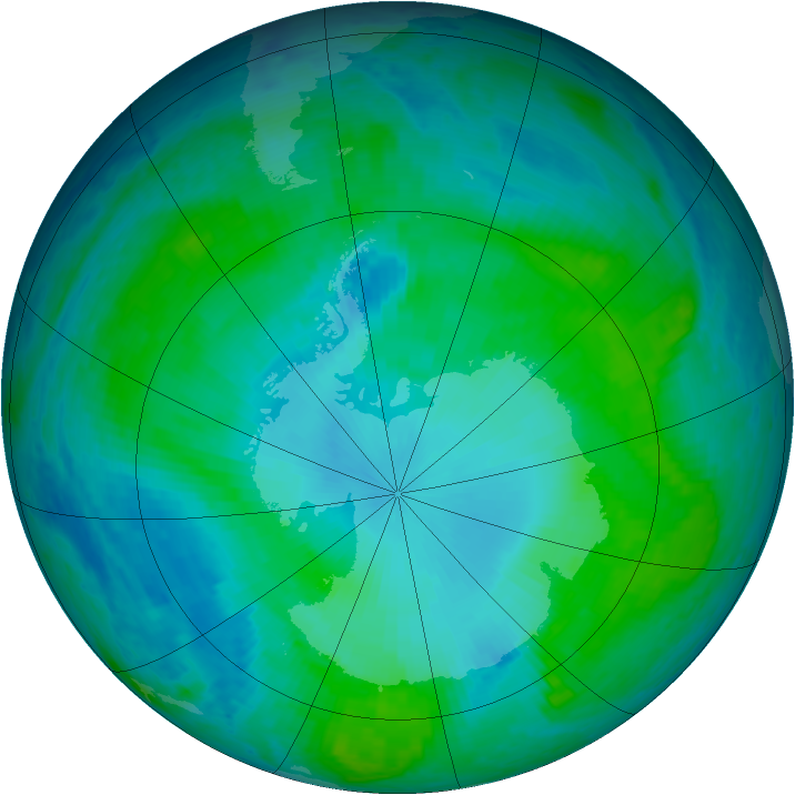 Antarctic ozone map for 21 January 2004